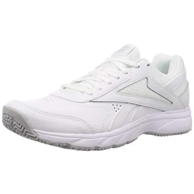 Image of Reebok WORK N Cushion Walking trainers, Men&#039;s, Size: 8, White/cold grey Leather and textile