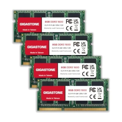 Image of 【DDR3 RAM】Gigastone Laptop RAM 32GB (4x8GB) DDR3 1600MHz PC3 12800 CL11 1.35V 204 Pin Unbuffered Non ECC SODIMM for Notebook Memory Module (Laptop ONLY)
