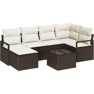 Image of vidaXL 6 Piece Garden Sofa Set with Cushions Grey Poly Rattan