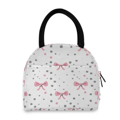 Image of Lyeorm Cute Bows Lunch Bag for Women Men, Reusable Insulated Box Leakproof Cooler Tote Work Picnic Travel