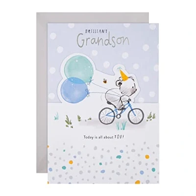Image of Hallmark Birthday Card for Grandson Cute Die Cut Illustrated Design