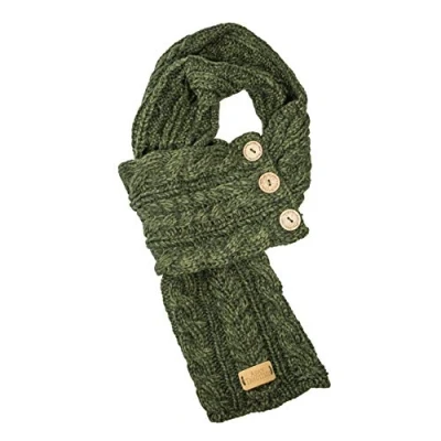 Image of Aran Traditions Cable Knit Wrap Button Scarf, Womens Clothes, Green Scarf Women, Irish Wool