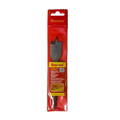 Image of Starrett Flat Wood Drill Bit 25X152MM KFWD25A High Speed Steel HSS 1/4 Inch Hex Shank Spade Woodworking Hole Cutter Tool