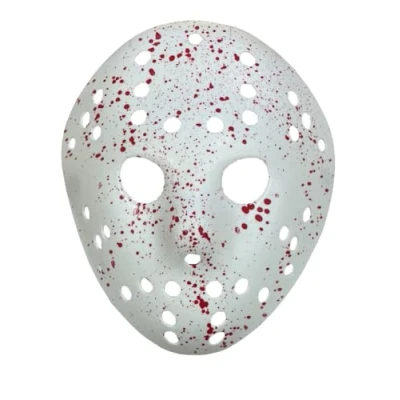 Image of Quickdraw Bloody Hockey Mask Halloween Fancy Dress Jason Blood Splatter Effect Scary Adults Costume Accessory