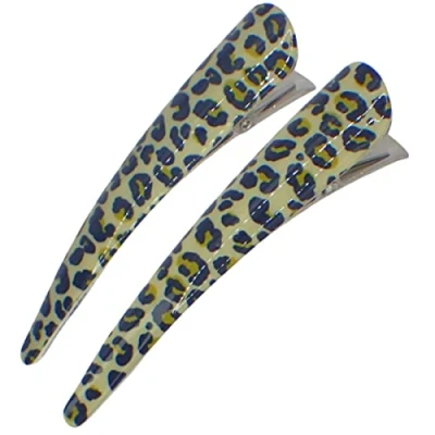 Image of Topkids Accessories 8cm Hair clips for Women, Duckbill/Beak/Concorde design, Sectioning Clips, grips, Hairdressing (Animal print green)