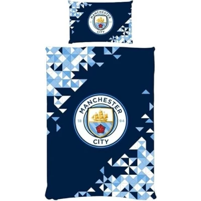 Image of FOCO Manchester City FC Single Duvet Cover Bedding Set Official Football Merchandise Blue Polycotton, Soft &amp; Breathable Reversible Design with Pillowcase Kids Adult Man Fan Gift