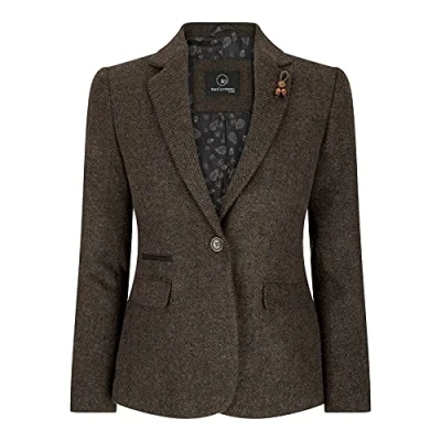 Image of TruClothing Womens Tweed Herringbone Blazer Jacket Waistcoat Brown 1920s Vintage Tailored wc 18