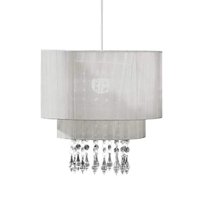 Image of Premier Housewares Riband Voile Beaded Pendant Shade, 31 x 20 cm Silver