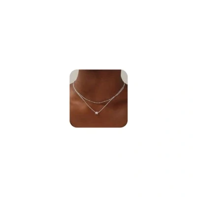 Image of TINGN Silver Initial Necklaces for Women, Dainty 14K White Gold Plated Layered M Pendant Choker Necklace Tiny Women Girls Jewelry