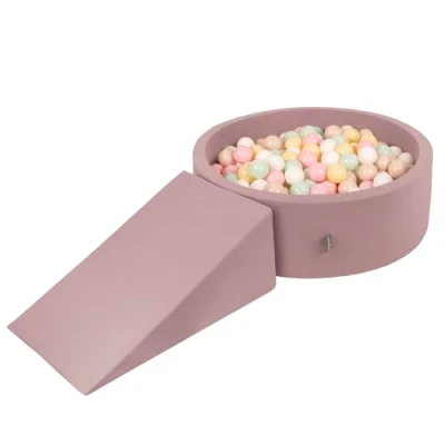 Image of KiddyMoon Foam Playground For Kids With Round Ballpit (100 Balls ∅ 7Cm/2.75In) Soft Obstacles Course And Ball Pool, Heather: Pastel Beige/Pastel Yellow/White/Mint/Powder Pink