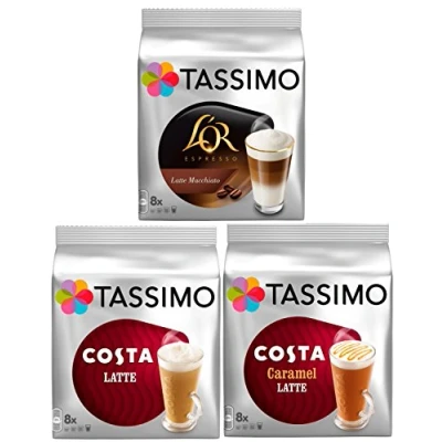 Image of Tassimo 3 Latte Bundle Costa + Caramel Lor Macchiato