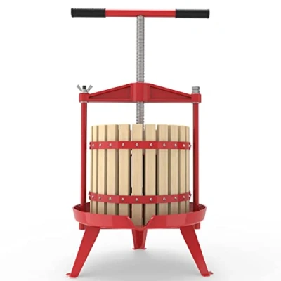 Image of Fruit Press Cider Wine Making with T Hand for Homemade Naturial Juice, Grape, Vinasse,Oil Pomace and Honeycomb, Apple Crusher Presser, Included Free Filter Bag (12L, Wood)