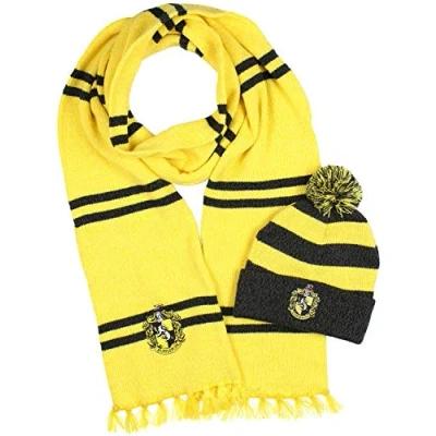 Image of Harry Potter Hogwarts Houses Knit Scarf &amp; Pom Beanie Set, Hufflepuff, One Size