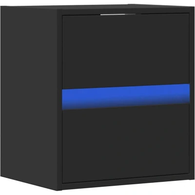 Image of vidaXL Black Engineered Wood TV Wall Cabinet with LED Lights Floating Stand 41x31x45 cm Modern Living Room Storage Unit
