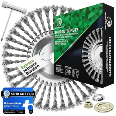 Image of Adler Focus Premium weed brush for cutters, improved concept 2024, wild herb cutter removal, 25.4 mm bore with adapter to 20 mm, wire