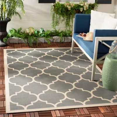 Image of SAFAVIEH Trellis Rug for Indoor &amp; Outdoor Courtyard Collection, Short Pile, in Anthracite and Beige color, 160 X 231 cm