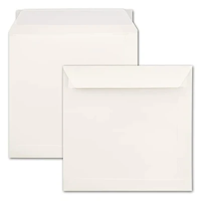 Image of Square Envelopes 22 x cm Opal White Wet Adhesive Strong Quality 120 g/m2 for Invitation Cards Quadratisch Weiß