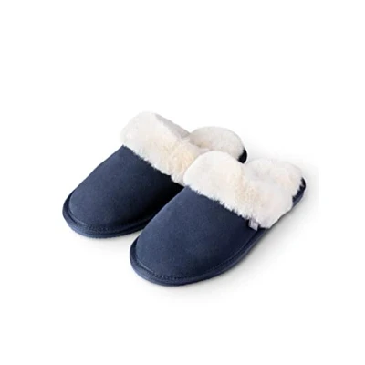 Image of Lakeland Leather Womens Ladies&#039; Sheepskin Slider Slippers in Navy Blue Size UK 5