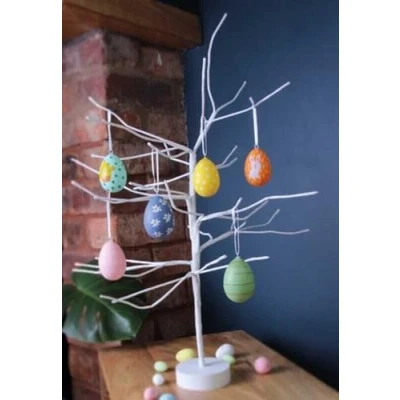 Image of Easter White Twig Birch Table 59cm Tree Eggs Party Hanging Decorations (Tree + Orn)