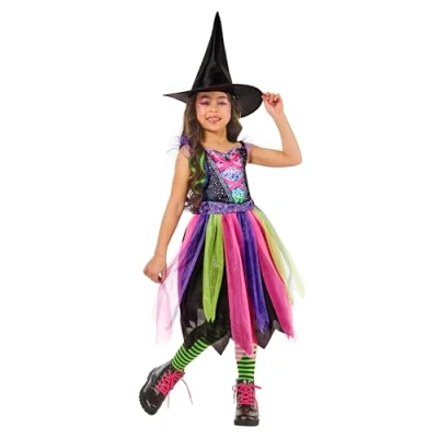 Image of Rubies 1001676XS000 Bright Night Witch Kids Fancy Dress, Girls, Multicoloured, 5 6 Years