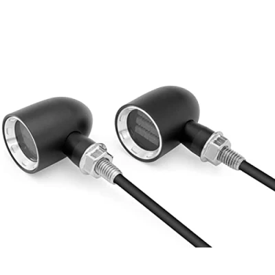 Image of Alchemy Parts Mini LED Motorbike Indicators CNC Aluminium PAIR (Black with Chrome Bezel)