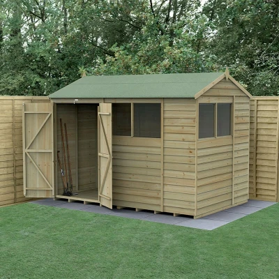 Image of 10&#039; x 6&#039; Forest 4Life 25yr Guarantee Overlap Pressure Treated Double Door Reverse Apex Wooden Shed 4 Windows (3.01m 1.99m)