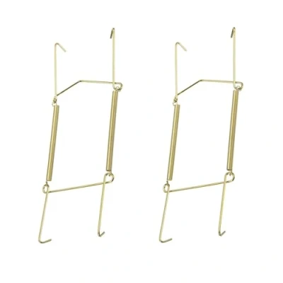 Image of Invisible Plate Hangers for Wall Decorative Dish Display Holders Hanging Wires Spring Hook Holder with Tip Protectors Fit to Hang on (Brass)