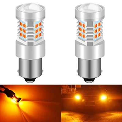 Image of KATUR 7056 1156 BA15S 1141 P21W Amber LED Bulbs 2835 21SMD 80W High Power 12V Lens Turn Signal Back Up Reverse Tail Brake Light (Pack of 2)