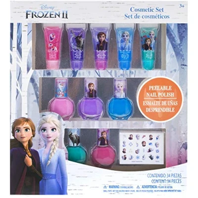 Image of Disney Frozen Elsa Anna Nail Polish Cosmetic Makeup Set for Girls with Lip Gloss Stickers 11 Pcs Parties,Sleepovers Makeovers Birthday Gift 3 Yrs+