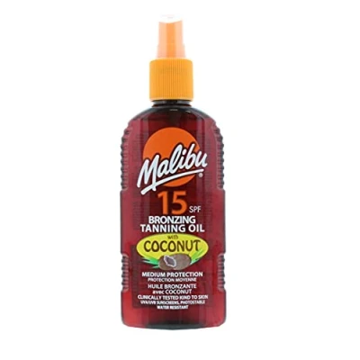 Image of Malibu Sun SPF 15 Bronzing Tanning Coconut Oil Spray with Medium Protection, Water Resistant, Tropical Scent, 200ml