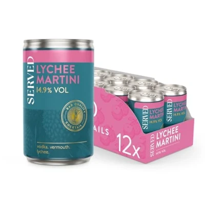 Image of SERVED Lychee Martini Cocktails, 14.9% ABV, Premium Quality, Bar Strength, Pre Mixed &amp; Ready To Drink, 12 x 125ml Cans