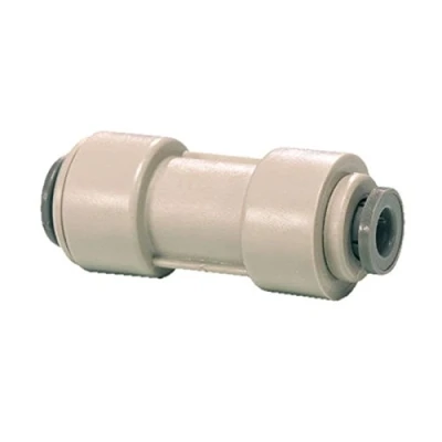 Image of JOHN GUEST REDUCING STRAIGHT CONNECTOR. Push fit Tube O.D. 1/4&quot; to 3/8&quot; Speedfit Part No PI201208S. Inch Size Quick Connect Acetal Fittings for Drinks Dispensers and Pure Water