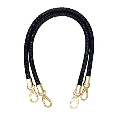 Image of besbomig 2 Pcs Replacement Bag Strap Handle 60cm/23.6inch PU Braided with Metal Hook Universal Handbag Accessories,Black