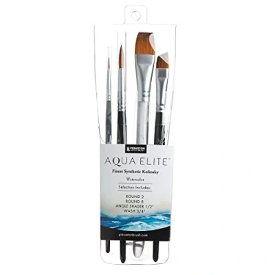 Image of Princeton Aqua Elite Fine Art Watercolours Brushes, Synthetic Kolinsky Sable, 4 Piece Brush Set, Short Handle, Ideal for Professionals &amp; Students