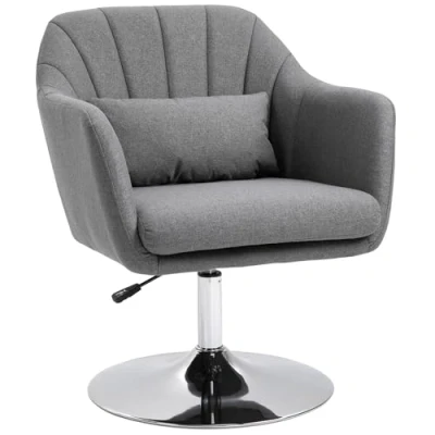 Image of HOMCOM Swivel Accent Chair for Living Room Contemporary Vanity Armchair with Adjustable Height Thick Cushion Lumbar Support Armrest Bedroom Office Dark Grey