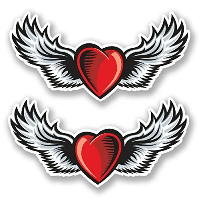 Image of 2 x 10cm Heart with Wings Vinyl Sticker Tattoo Laptop Bike Roller Derby #5686 (10cm Wide 5cm Tall)
