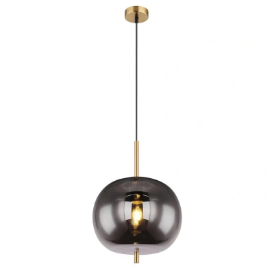 Image of Blacky I Globe Pendant Ceiling Light Brass Coloured Glass Shade 1x E27