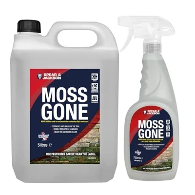 Image of Spear &amp; Jackson Moss Gone Killer, 5 Litres and 750 ml, For Paths, Patios, Roofs, Walls, Tarmac, Gravel