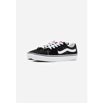 Image of Vans SK8 LOW Unisex Trainers, Size: 4.5, Black/true white Leather and textile