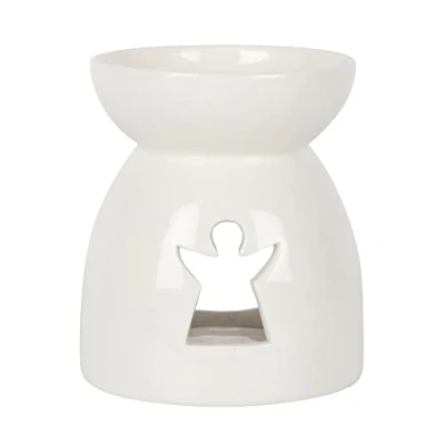 Image of Elegant White Angel Silhouette Cutout Oil Burner 11.5cm x 10cm (1 Pc.) Simple and Stylish Design, Perfect for Fragrance Oils Wax Melts, Ideal as a Gift Home Decor Piece