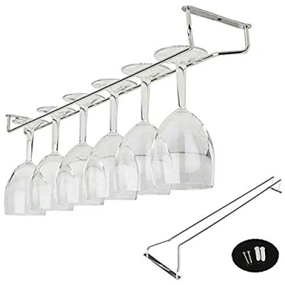 Image of Amatt Wine Glass Rack, Stainless Steel Under Cabinet Rack Holder Hanging Hanger Chrome Stemware for Bar Kitchen (13 inch)