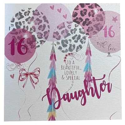 Image of white cotton cards Happy Beautiful Daughter 16 Handmade Large 16th Birthday Card Present, XLWB102