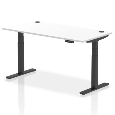 Image of Air 1600x800mm Height Adjustable Desk White Top Cable Ports Black Leg