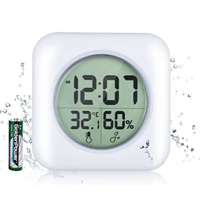 Image of LXSZRPH Bathroom Clock Waterproof Shower Digital Large Wall Mounted, Suction Cups, Table Standing, Time,Temperature and Indoor Humidity Display White
