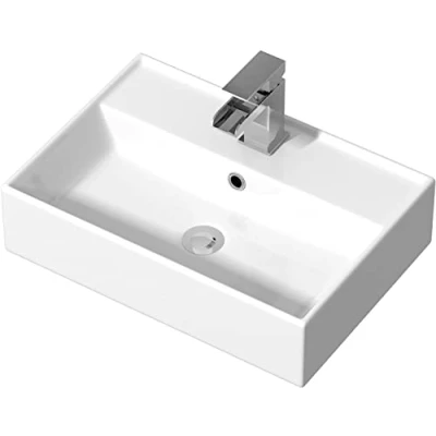 Image of Ceramic Bathroom Cloakroom Vanity Wash Basin Sink Countertop Rectangular 1 Tap Hole 505 x 350mm with Mixer Bundle