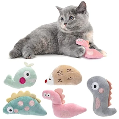 Image of Nobleza Catnip Toys for Cats 5 Pack Interactive Cat Toy Indoor Soft Plush Pillow Entertaining Chew Pet Kitten Playing Chewing Grinding Teeth Cleaning