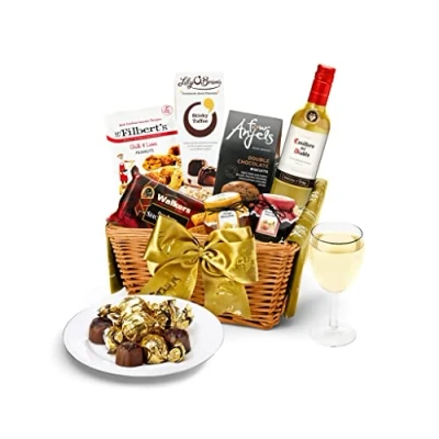 Image of Windermere White Wine Hamper Gift Set with Chardonnay, Artisan Chocolates, Shortbread, Jam, Marmalade Gifts for Birthdays, Hampers Him, from Regency