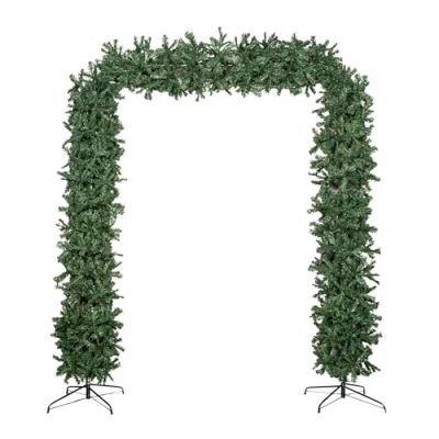 Image of Samuel ALEXANDER 8ft (2.55m) Double Door Artificial Snow Flocked Christmas Tree Arch in Green Outdoor Xmas with 2000 Tips for Doorway Decorations