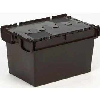 Image of 10 x Attached Lidded Plastic Box 80 Litres Recycled Storage Container Crate Tote with Lid