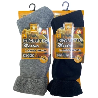 Image of ZRWASKA Men&#039;s Diabetic Merino Wool Socks Blend Thermal Sock Extra Warm 2.4 TOG UK Size 6 11 Hiking, Walking, Thermal, Outdoor Winter Sox (Pack of 2 (Assorted))